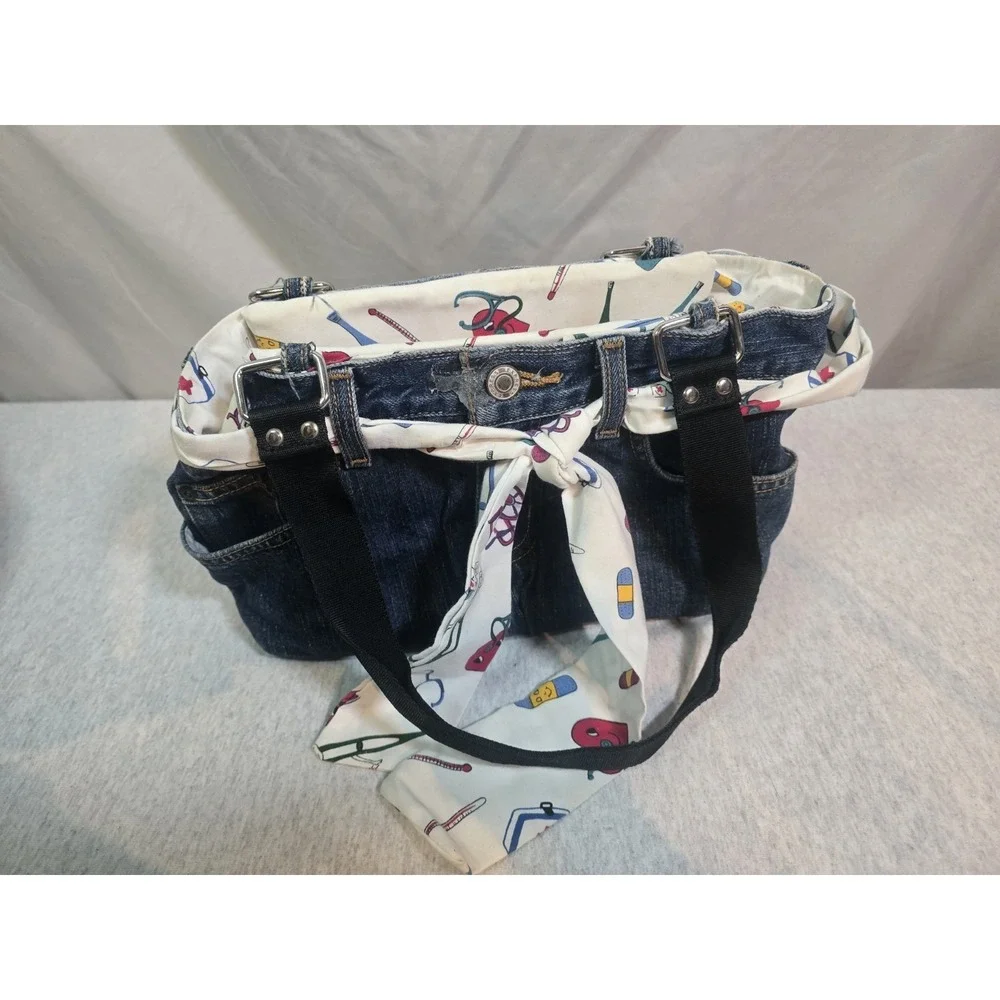 Vintage‎ Handmade Denim Blue Jean Shoulder Handbag Purse w/Pockets nursing